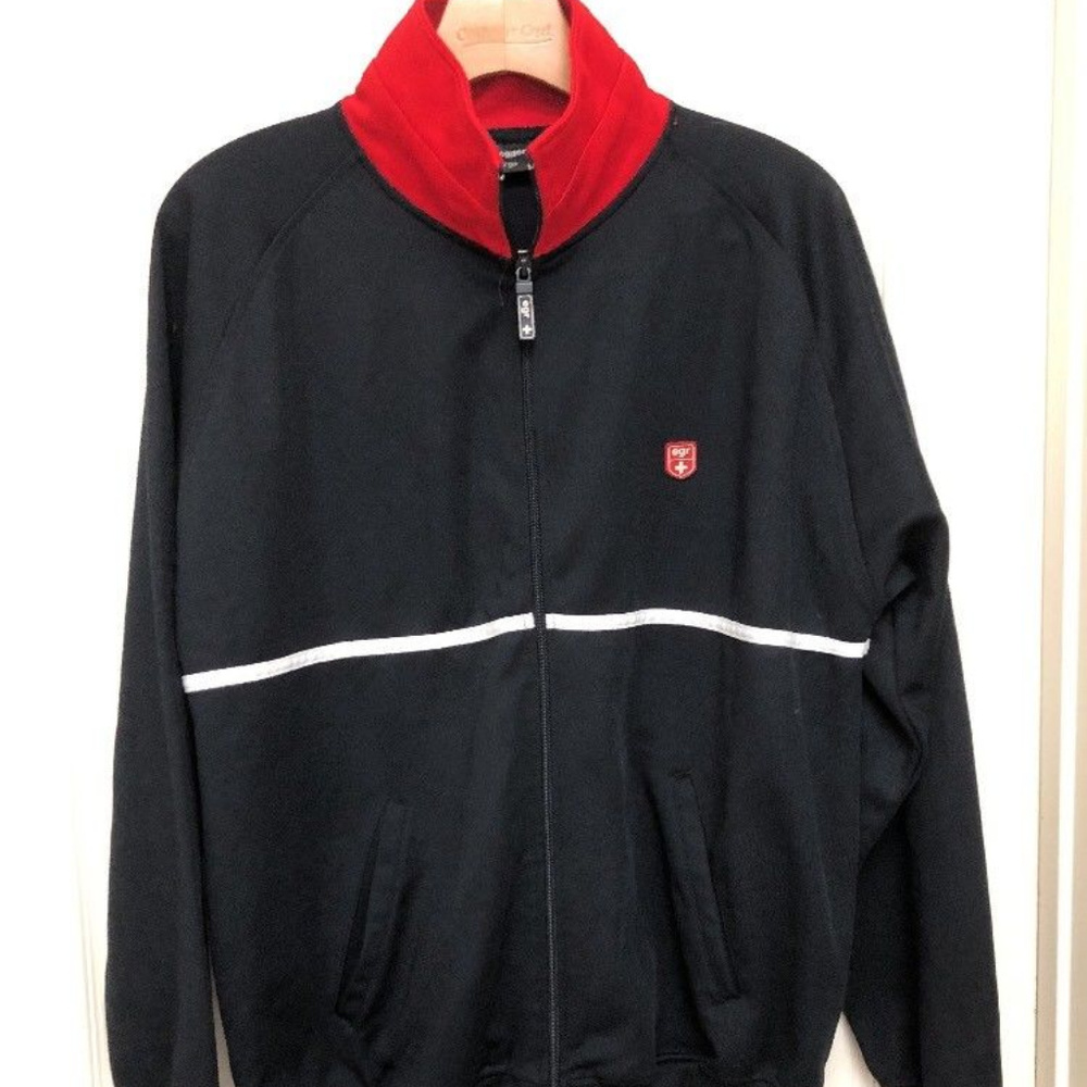 Mens Eisenegger Zip Black With Red Collar Jacket